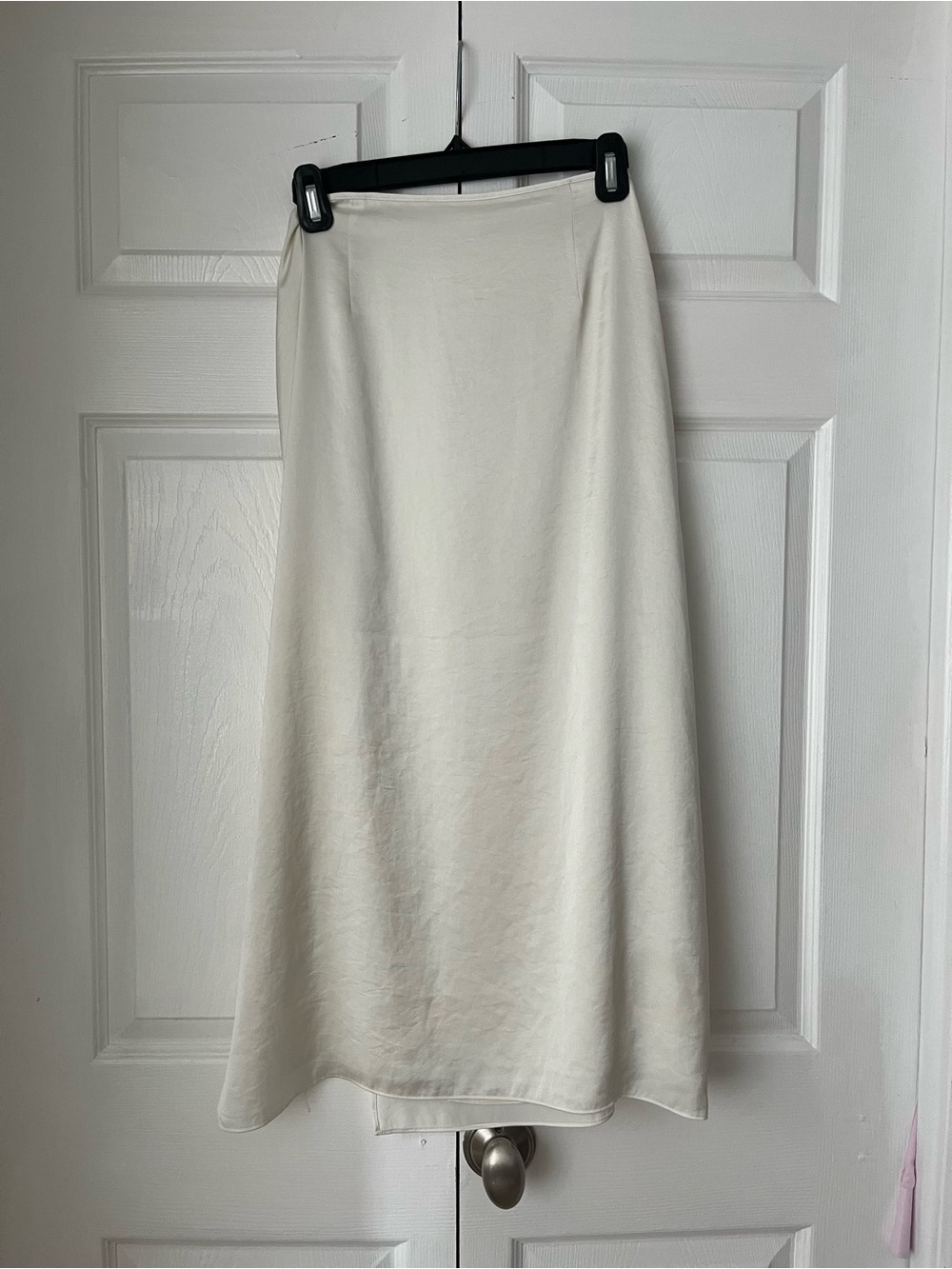 Wilfred - Ivory Satin Midi Skirt with Slit, No Elastic Waist